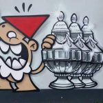 De nieuwe graffiti van de Utrechtse Kabouter, verwijzend naar de drie bekerwinsten van FC Utrecht