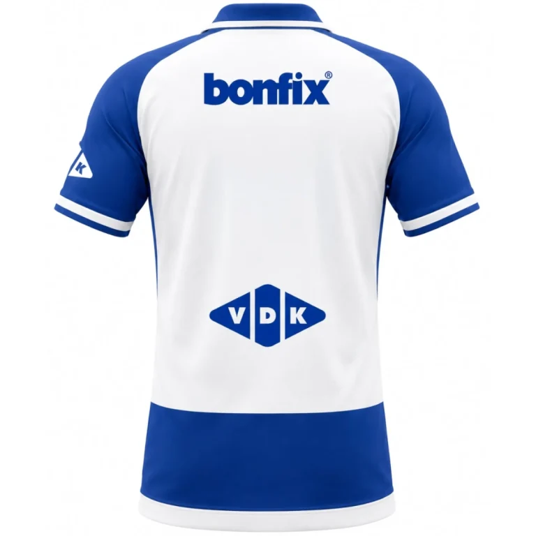 De achterkant van het thuisshirt van PEC Zwolle voor 2026-2027, met de sponsors Bonfix en VDK