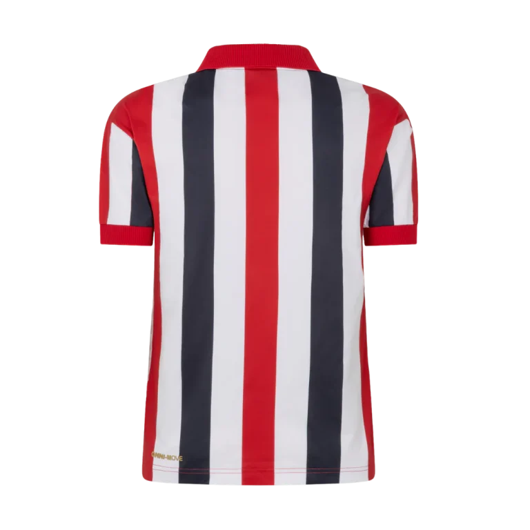 De achterkant van het rood-wit-blauw gestreepte thuisshirt van Willem II voor 2026-2027