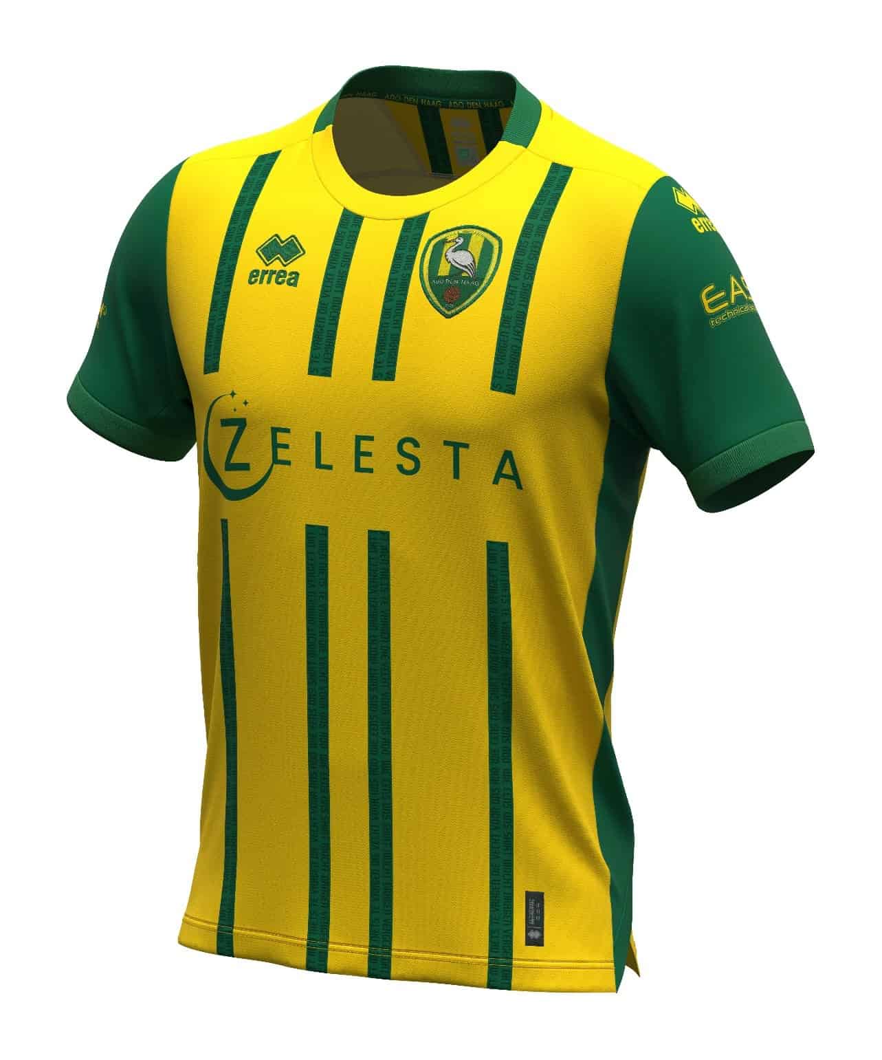 Het geel-groene thuisshirt van ADO Den Haag voor het seizoen 2026-2027, vooraanzicht met de sponsor Zelesta